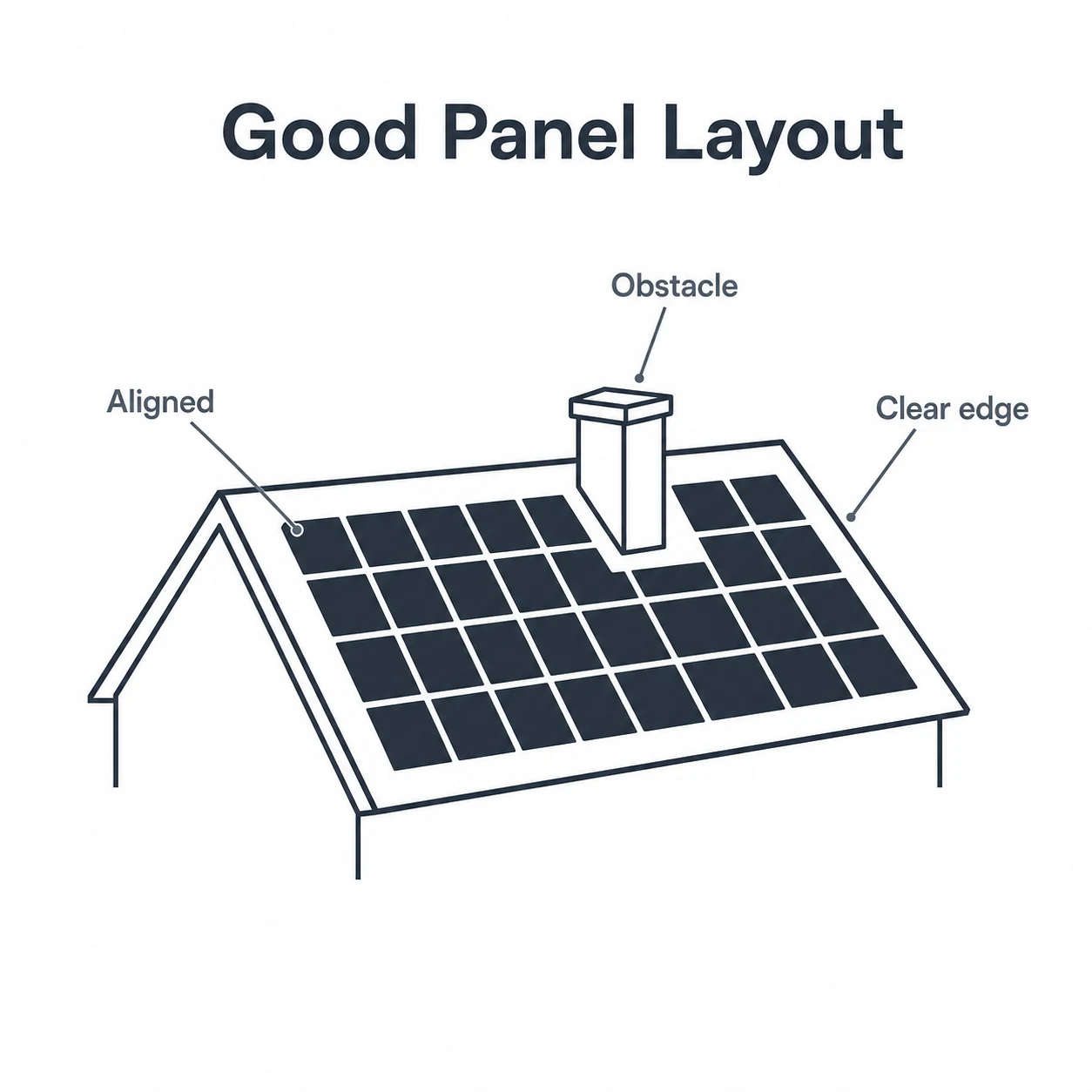 Graphic showing a simple well planned solar panel layout